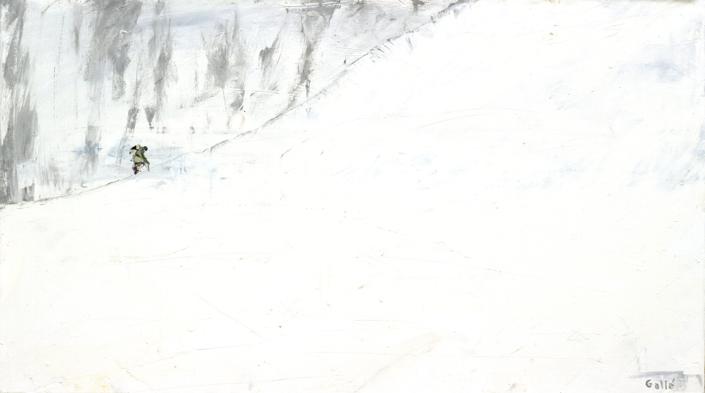 Mountain Climbing by Francesco Gallé: a tiny climber on a vast white slope